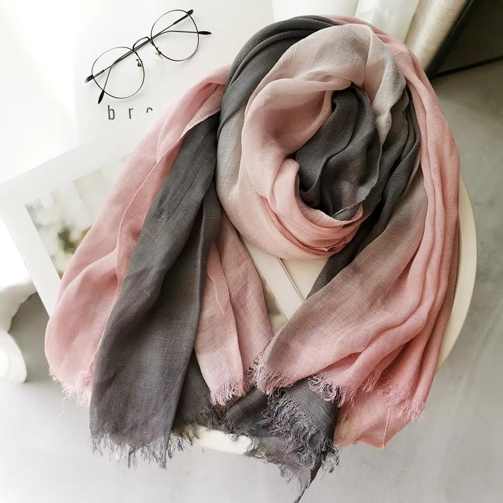 Color Matching Thin Fabric Cotton Scarf Simple Elegant Two-Color Scarf Vintage Versatile Long Shawl Men