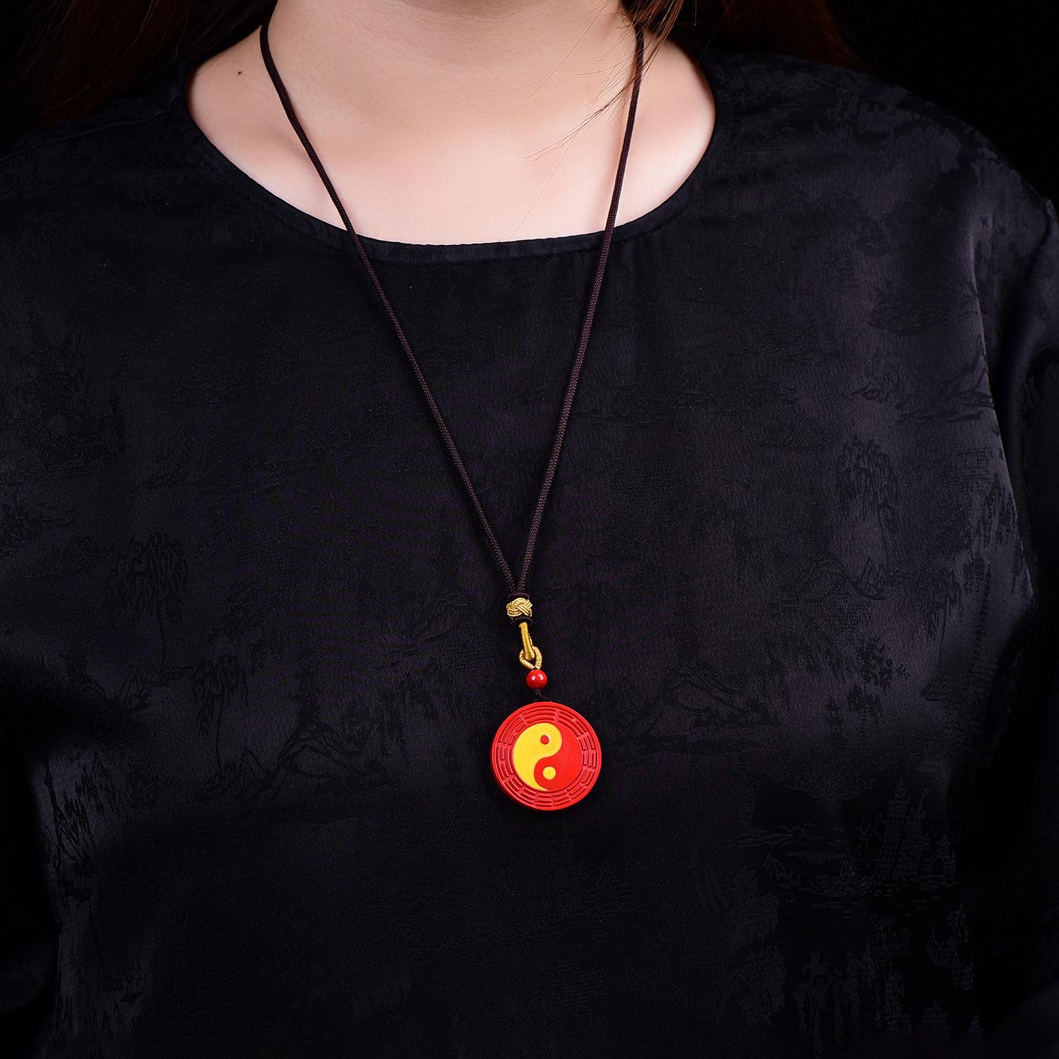 Tai Chi Seven Stars Cinnabar Sweater Chain Pendant - Unisex Wealth Attraction String of Pearls. High Content Cinnabar (Approximately 80%)