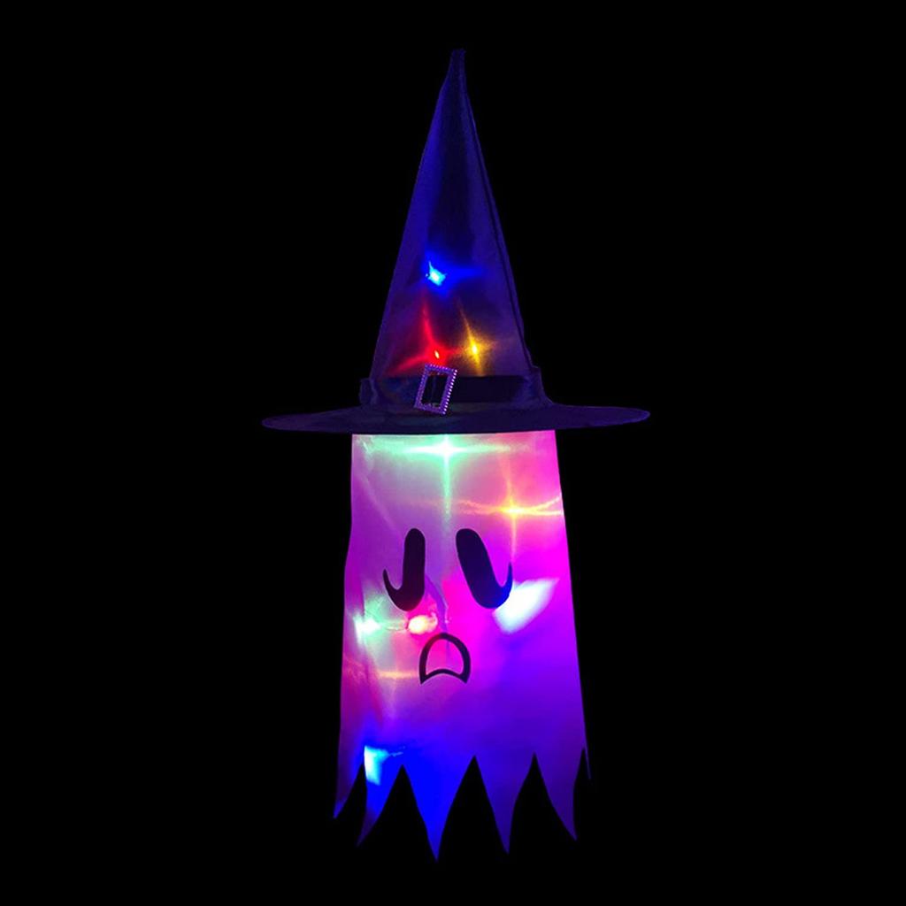 Halloween Ghost LED Hat Pendant Dangling Wizard Light Decora for Home Outdoor Railing Flying Ghosts Window Wall Scary Ornament