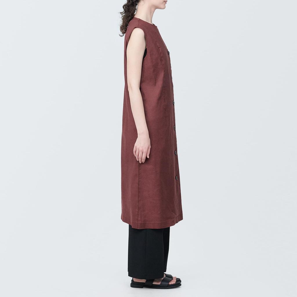 MUJI Hemp Blend Stretch Gilet Size XXL Women's Dress, Brown, BC2IHA4S, Women's