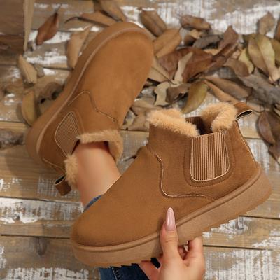 Mode Winter Damen Schneestiefel Kurzer Plüsch Warme Stiefel Bequeme Flats Plateau Damenschuhe Lässig Neu Pelz Chelsea Stiefeletten Damen