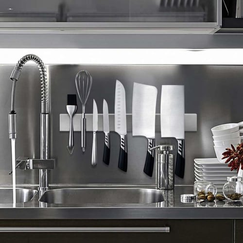 Stainless Steel Knife Magnet, Wall-Mountable, Easy to Install, 30mm Adhesive Tape for Kitchen Tools