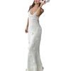 Sexy Knitted Halter Dress, V-neck, Figure-hugging, Three-dimensional Floral Beach Vacation Dress, Smock