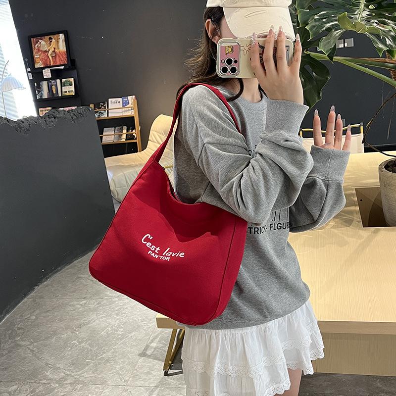 Korean Versatile Cloth Bag Women's 2025 New Casual Letter Large Capacity Shoulder Messenger Bag Tote Bag Simple Women's Bag