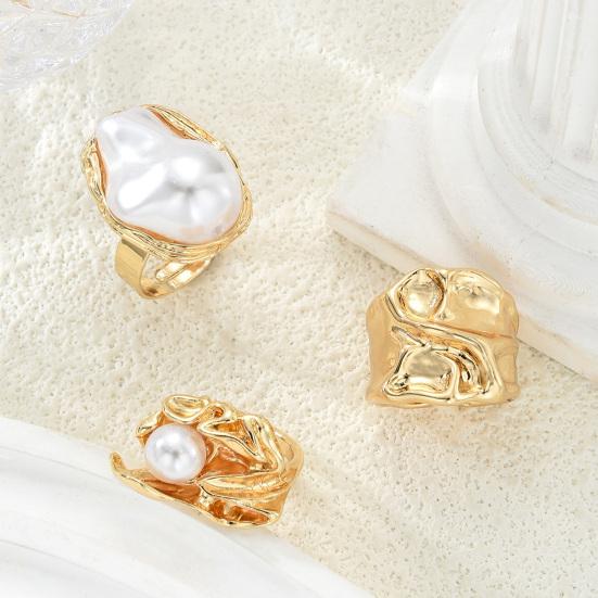 3Pcs Baroque Faux Pearl Ring Vintage Adjustable Opening Alloy Ring Women Golden Finger Ring Fashion Jewelry Accessories