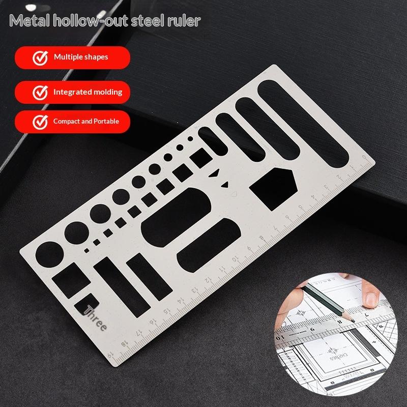 Geometric Ruler Pattern Planner Steel Ruler Multifunctional Hollow-Out Stainless Steel Metal Drawing & Doodling Ruler For Daily