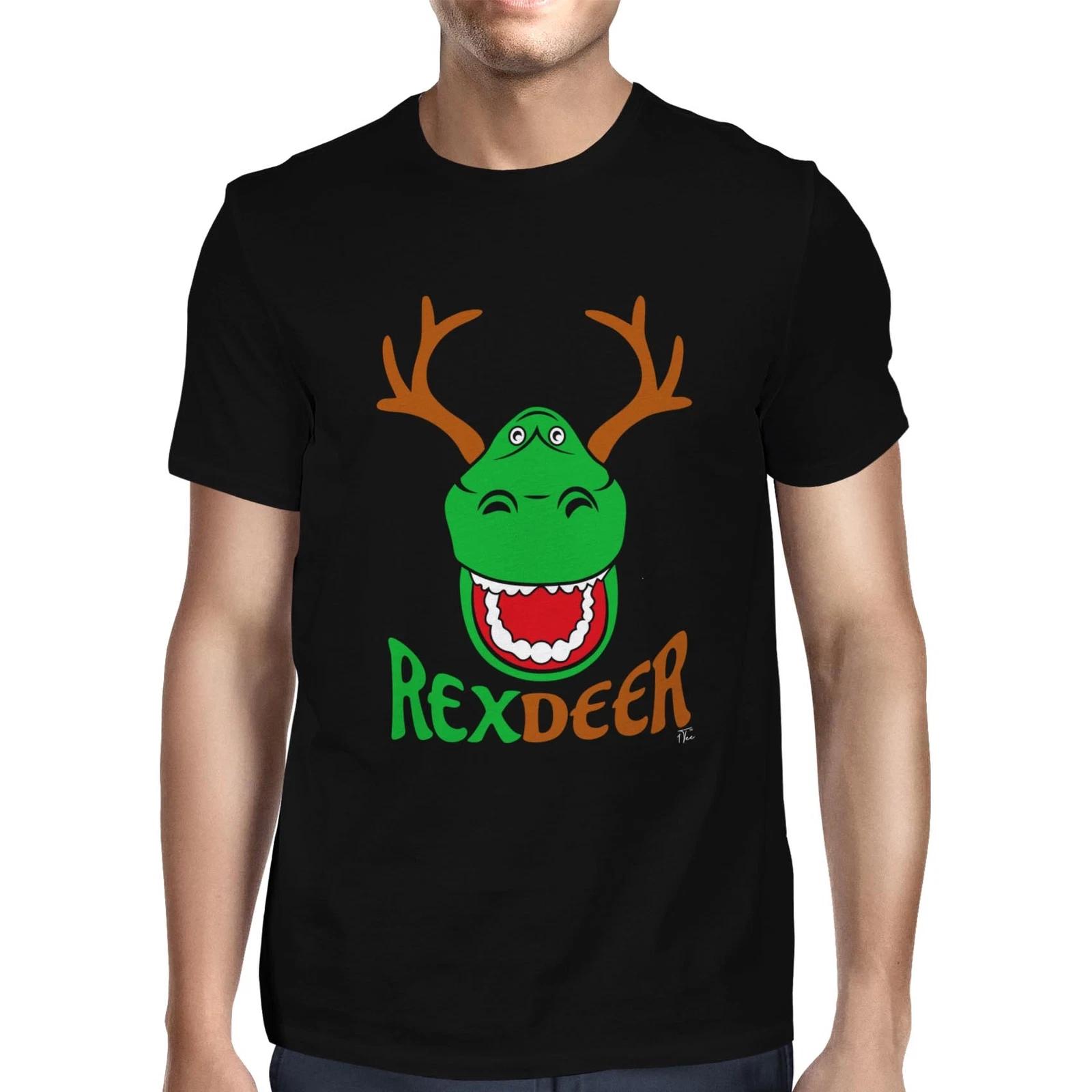 1Tee Mens Christmas Dinosaur RexDeer with Reindeer Antlers T-Shirt XXXL