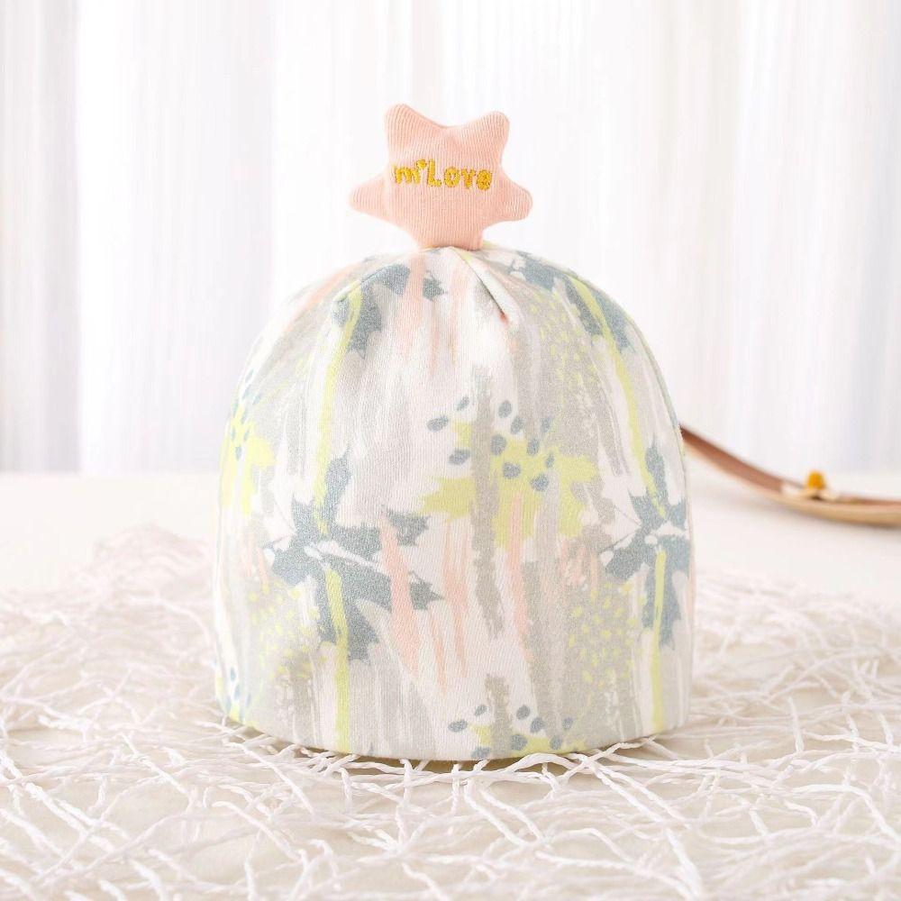 Print Boneless Muslin Hats Cartoon Bear Newborn Hats Windproof Baby Fetal Cap  Hospital