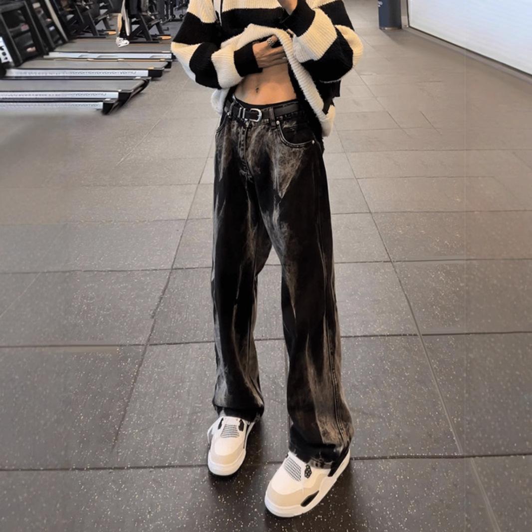 

Мужские джинсы с высокой посадкой и принтом тай-дай: Американский дизайн, Уличный стиль, Модный бренд, Приталенные прямые брюки, Брюки микро-клеш Extra Large