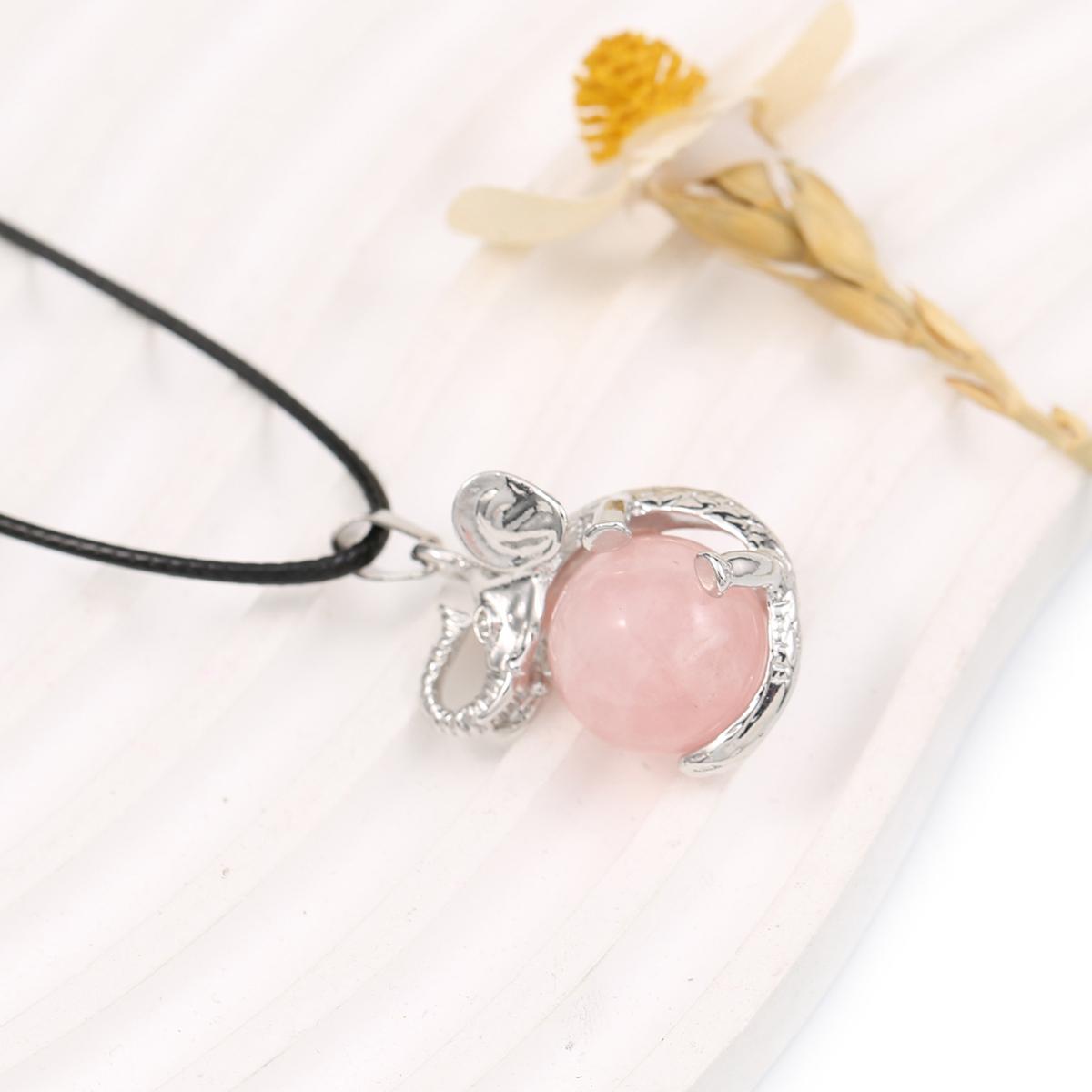 

Женское ожерелье из натурального камня агаты/розовый кварц кулон в форме слона кожаные цепочки подвески для женщин любовь романтический подарок Rose Quartz