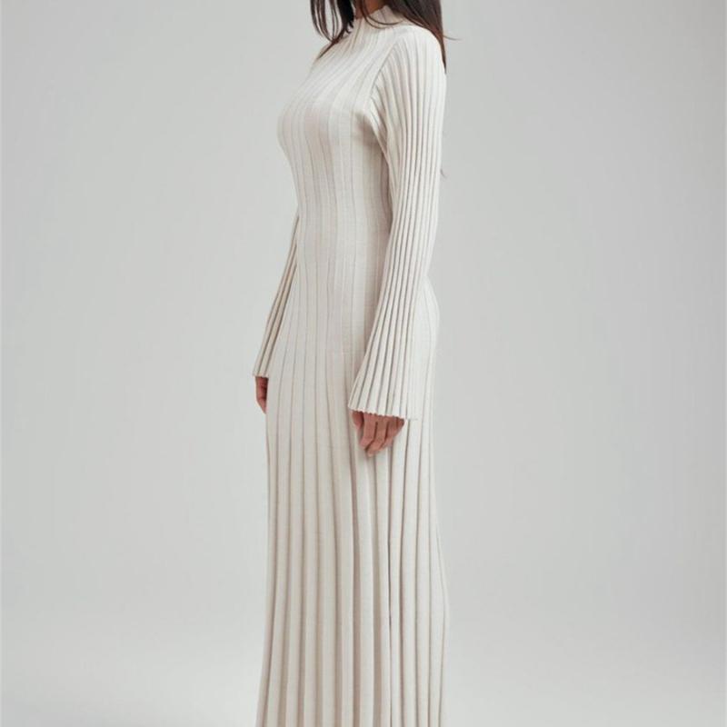 Elegant Turtleneck Knitted Sweater Dress for Women Fashion Long Sleeve Slim Casual Maxi Dress Fall Winter Holidays Party Dress