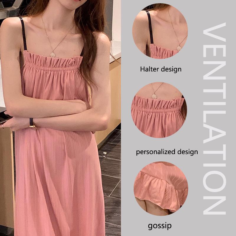 Mädchen Koreanischer Prinzessinnenstil Rüschen Einfach Süß Pyjama Damen Sommer Herbst Träger Mittellang Nachthemd Hauskleidung