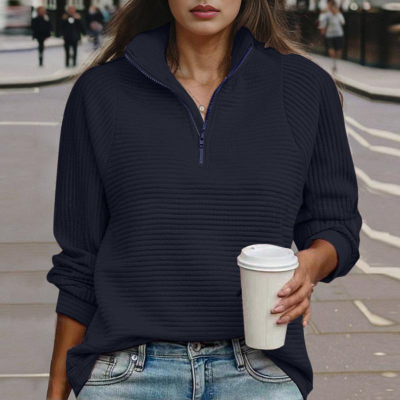 ZANZEA Damen Casual Reißverschluss Stehkragen Langarm Pullover Sweatshirts