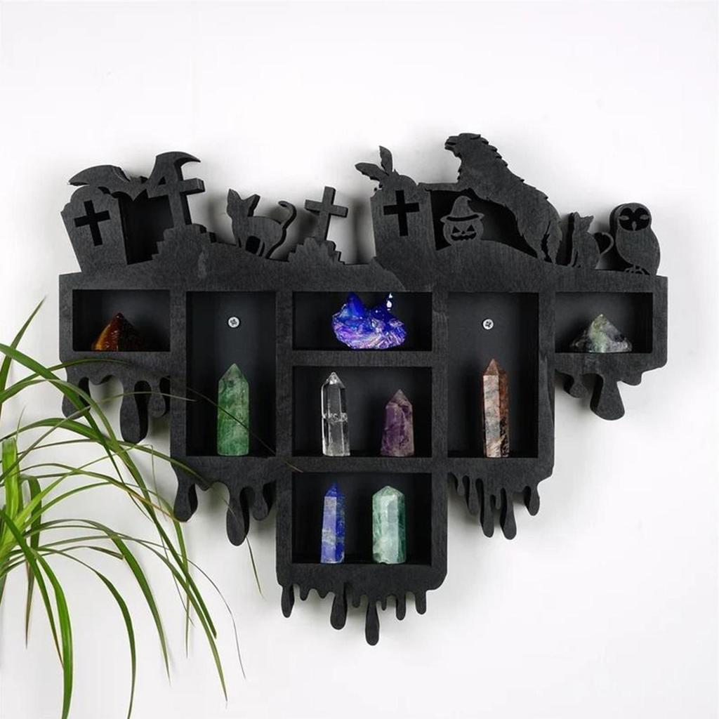 Crystal Shelf Display for Wall Gothic Wall-Mounted Gem Stone Storage Holder Multifunctional Wooden Floating Organizer Shelves