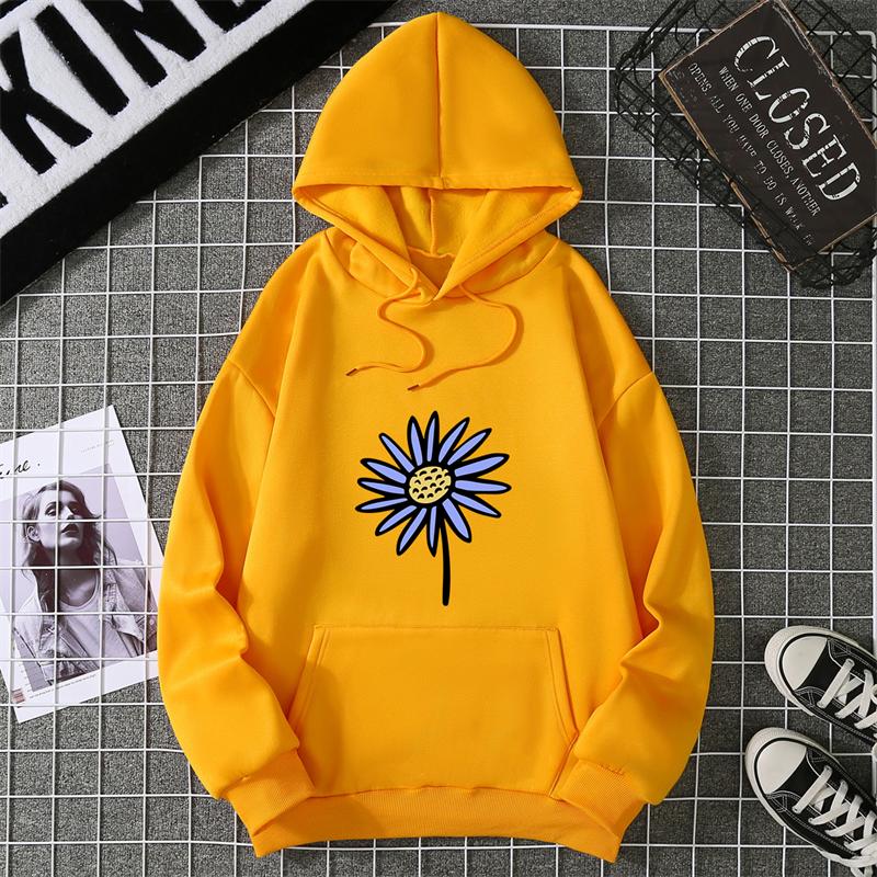 Simple Beautiful Sunflower Printed Women Hoodies Harajuku Fleece Hoody Fashion Loose Sportswear Pocket Autumn Woman Clothes