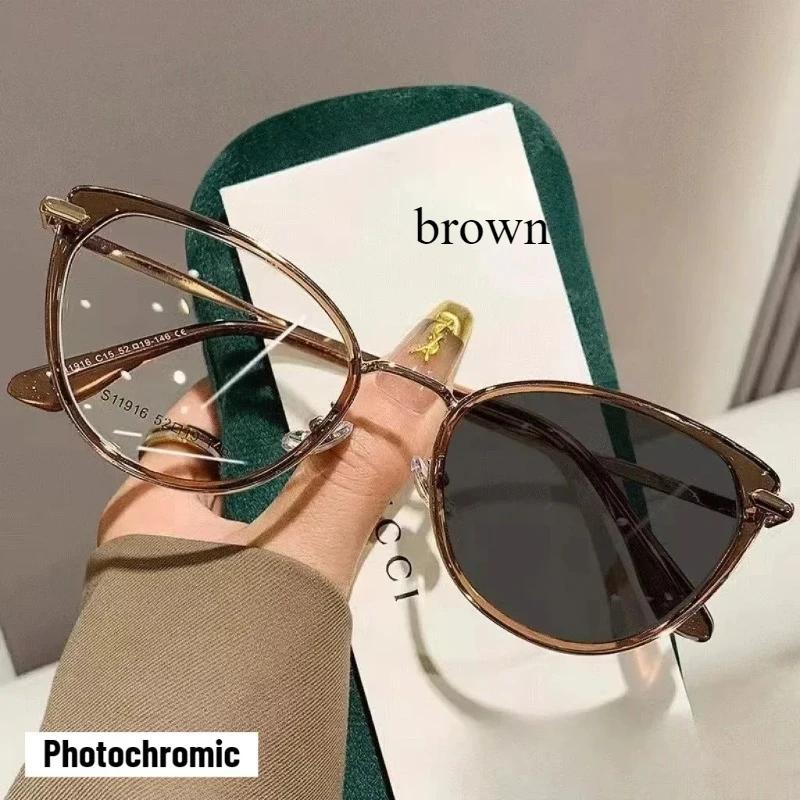 Retro Photochromic Cat Eye Anti Blue Light Glasses Unisex Color Changing Outdoor Eyewear Fashion Sunglasses