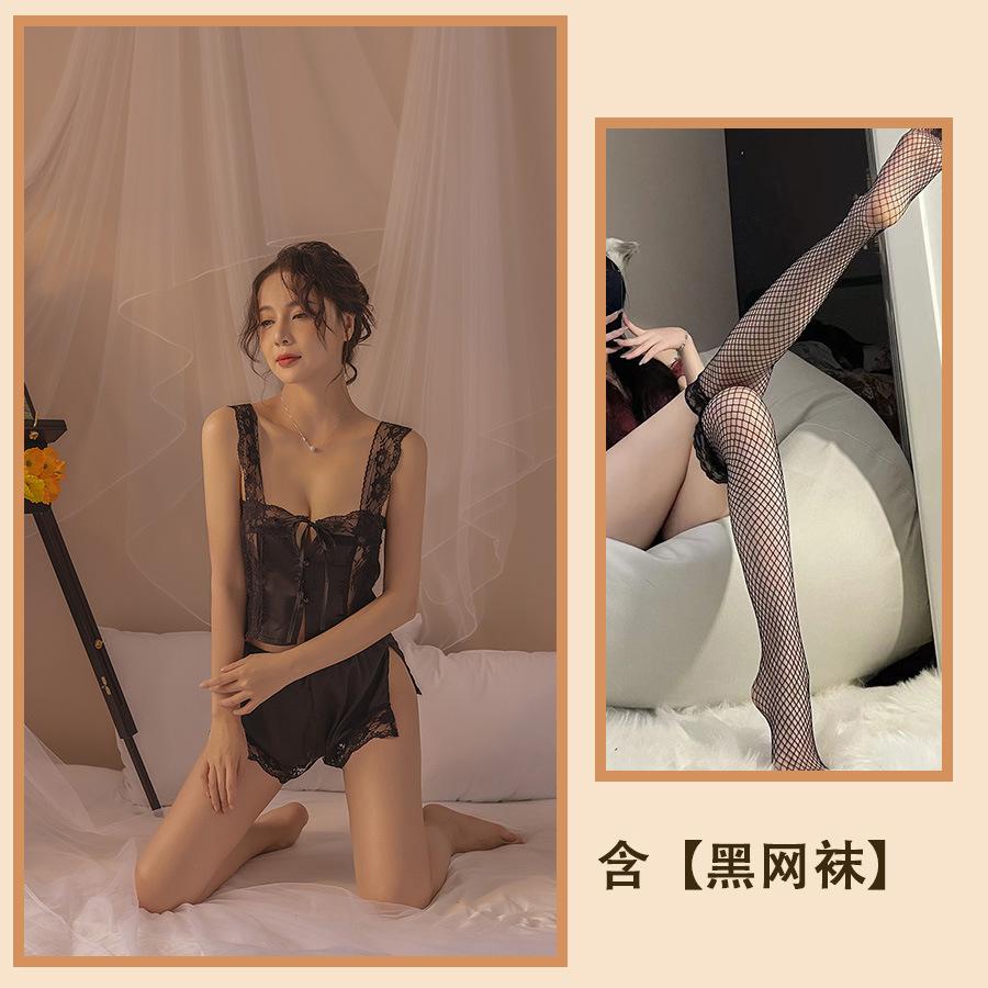 Sex Underwear Lace Set Passion Suspender Pajamas Uniform Transparent Ice Silk Thin Sao Temptation Two-piece Set