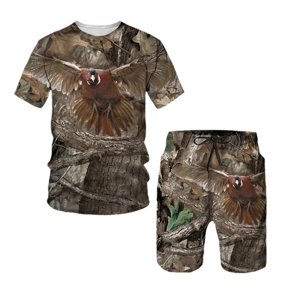 Camo Hunting Animal Tracksuit Camouflage 3D Print Men Fashion Short Sleeve T-Shirts Shorts Sets Streetwear Sportswear Kids Suits
