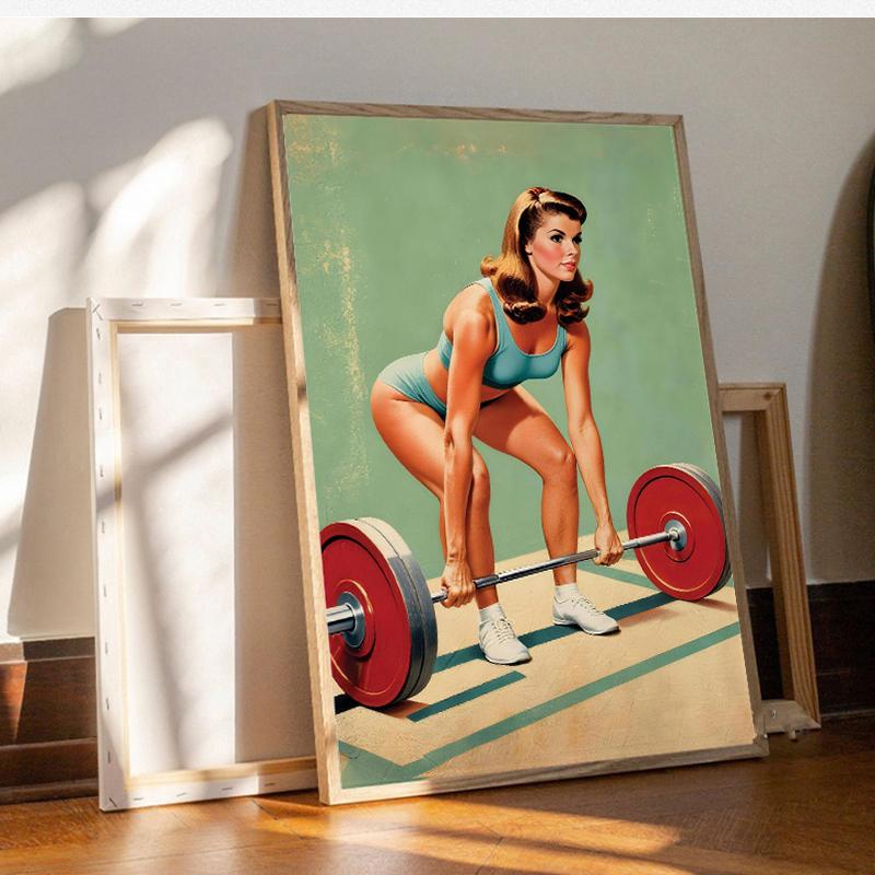 Poster and Print Canvas Painting Body Building Weightlifting Wall Art Picture for Gym Room Decor Retro Girl Exercise Fitness