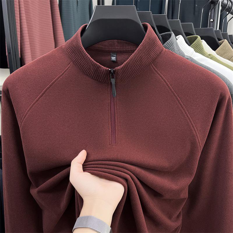 Men's Double-Sided Brushed Cationic Long-Sleeve Half-High Collar Zipper Sweatshirt