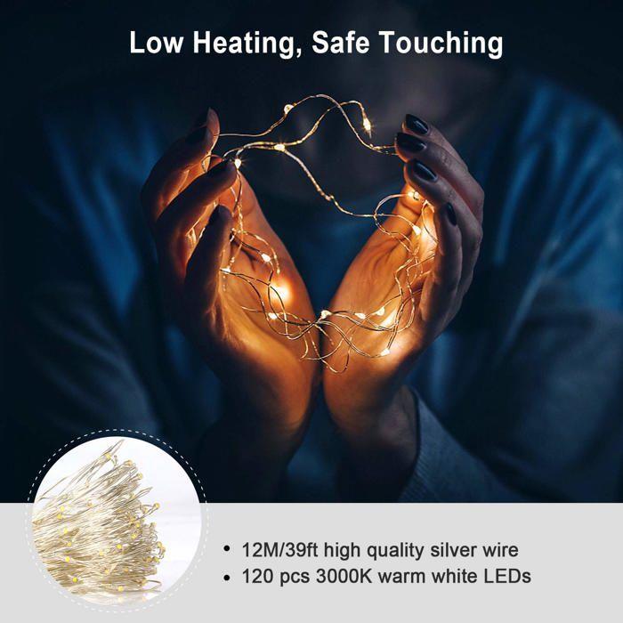 Guirlande lumineuse intérieure - suright - dhw-jp01ww - 12m - 120 led blanc chaud - résistante à l'eau ip65