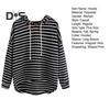 Women Autumn Hoodie Striped Print Contrast Color Drawstring Irregular Hem Long Sleeve Hooded Loose Pullover Casual Soft Lady Spring Sweatshirt