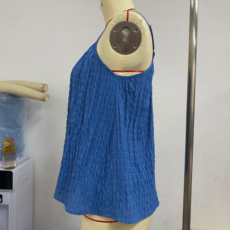 Women Sexy Summer Vacation Solid Color Sleeveless Camisole Vest Tank Tops Suspenders Checkered Loose Spring S-XL