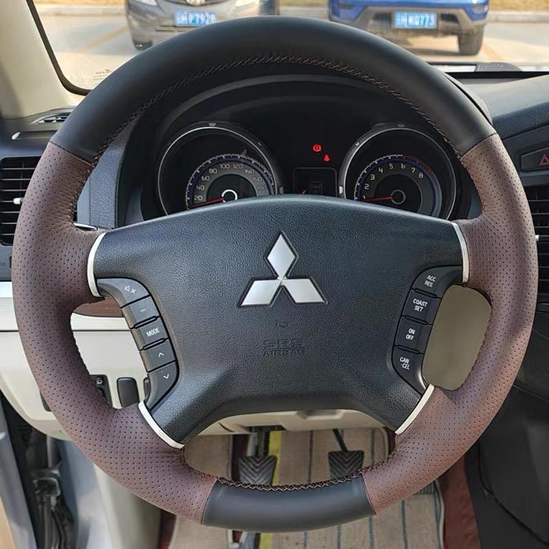 Für Mitsubishi Pajero 2007-2014 Galant 2008-2012 Handgenähtes Schwarzes Leder Pfirsichholzmaserung Auto Lenkradabdeckung