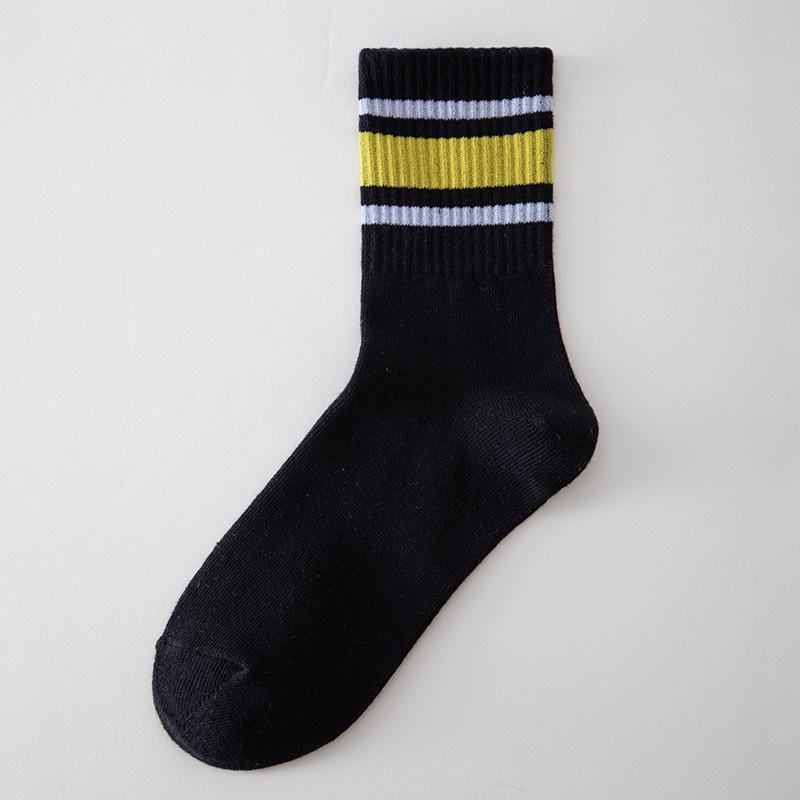 New Fashion Color Block Striped Mid-calf Sports Socks Men Women Breathable Cotton Socks Outdoor Running Basketball Cycling Socks