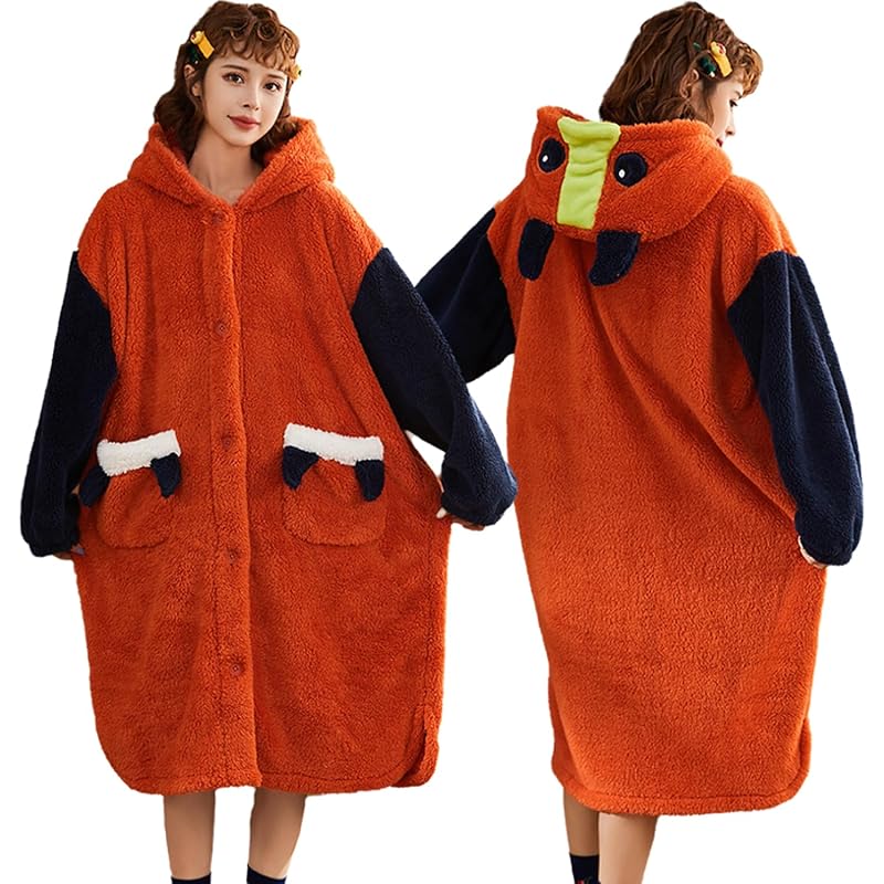 

[RONGTAI] pajamas ladies room wear Room wear bottoms 2 piece set bathrobe cute sherpa top and bottom set Thick long sleeve Front opening long length