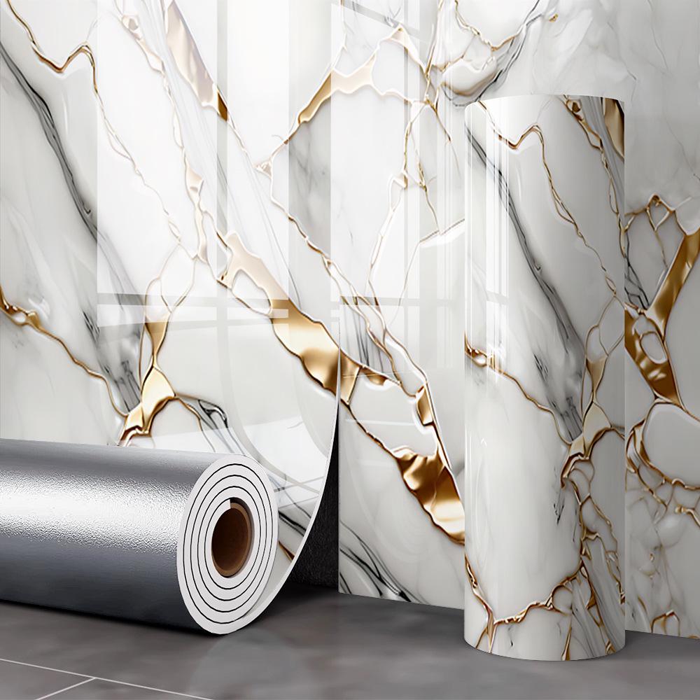 Waterproof Marble Tile-Look Wall Stickers for Living Room/Bathroom Renovation