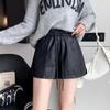 Damen Winter-Bootcut-Shorts aus PU-Leder mit hohem Bund: Elastischer Bund, lockerer Schnitt mit weitem Bein