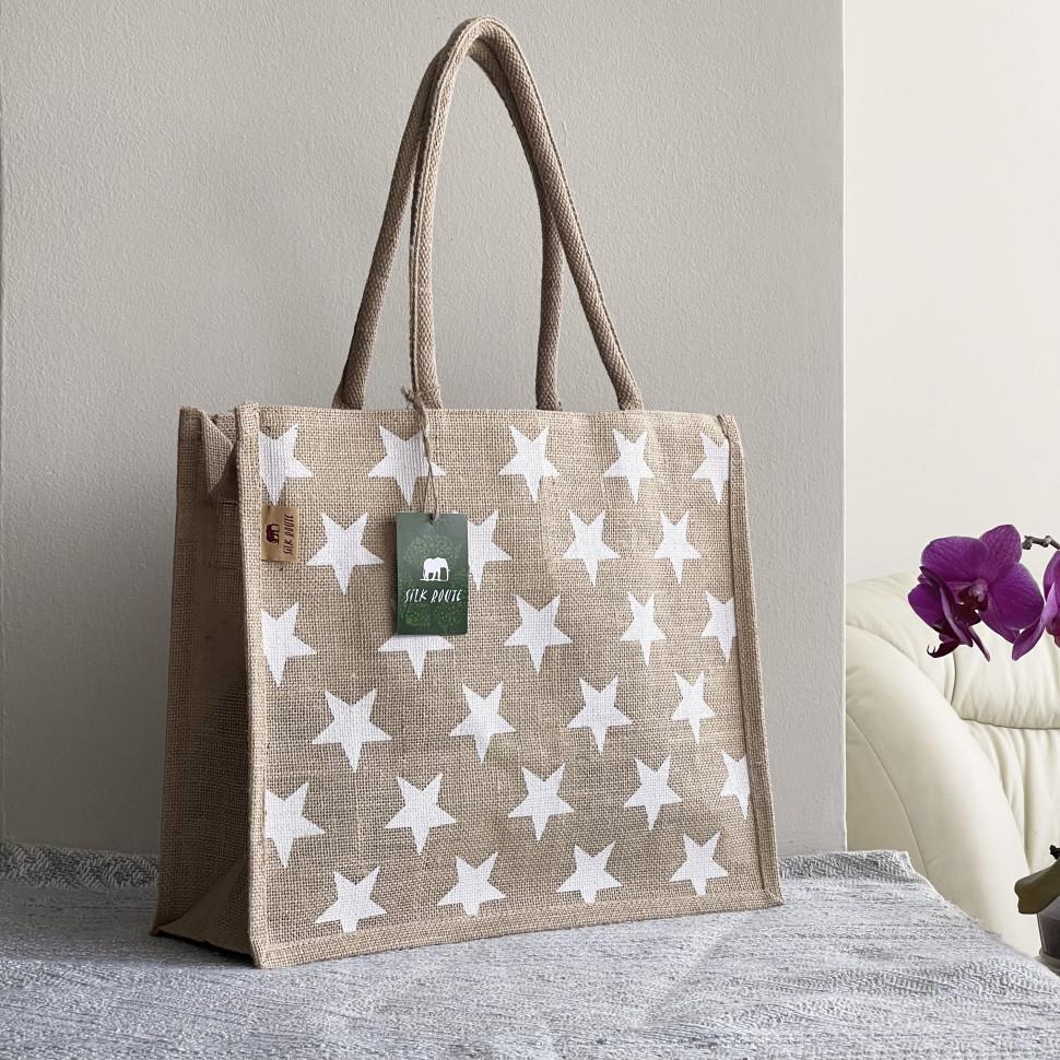 

Jute Shopping Bag Eco Shopper Beach Bag SRBG-21 Stars