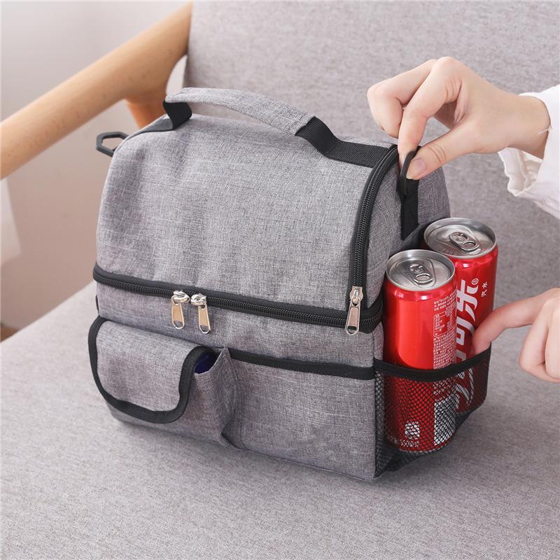 Double Deck Lunch Bag Outdoor Camping Hiking Food Thermal Pouch Child Picnic Drink Snack Keep Fresh Storage Package Bags Handbag