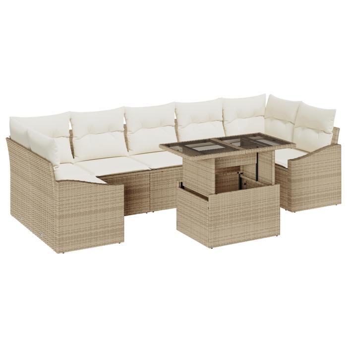 VidaXL Ensemble de canapés de jardin 8 pièces avec coussins beige en résine tressée 3348957