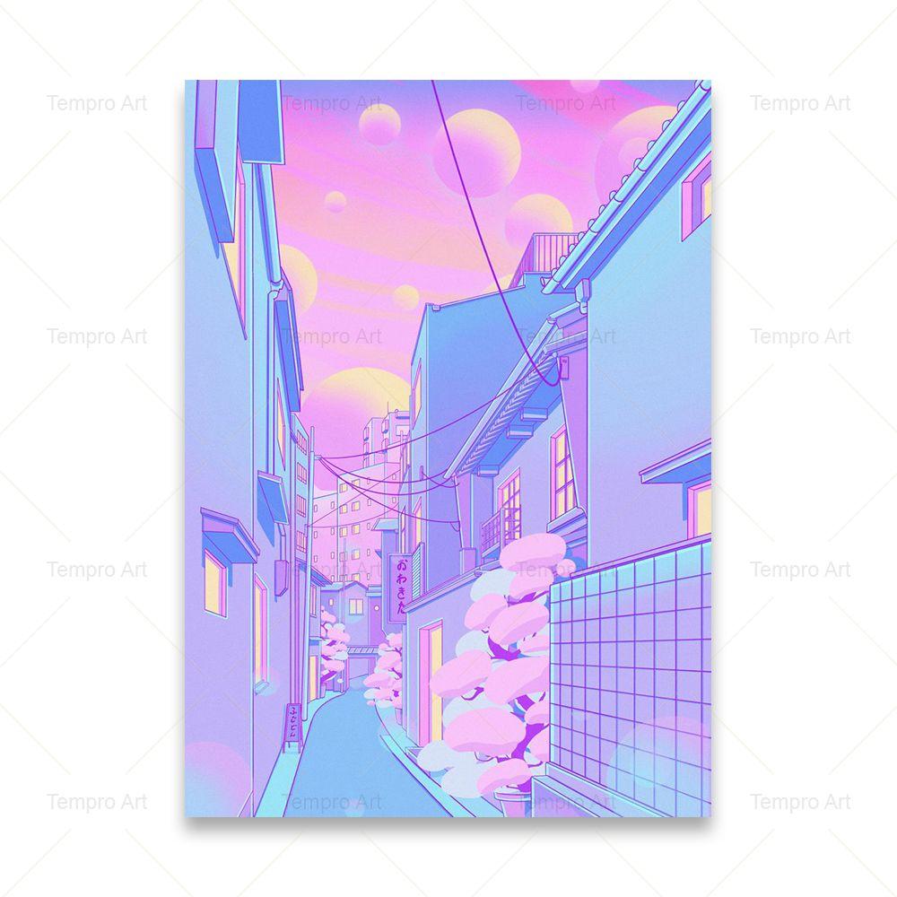 Poster im Vaporwave-Stil, japanische Stadt, Nacht, Straße, Pop, Kyoto, Poster, Leinwand, Gemälde, Wandkunst, Bild, Druck, Kawaii-Zimmer-Heimdekoration