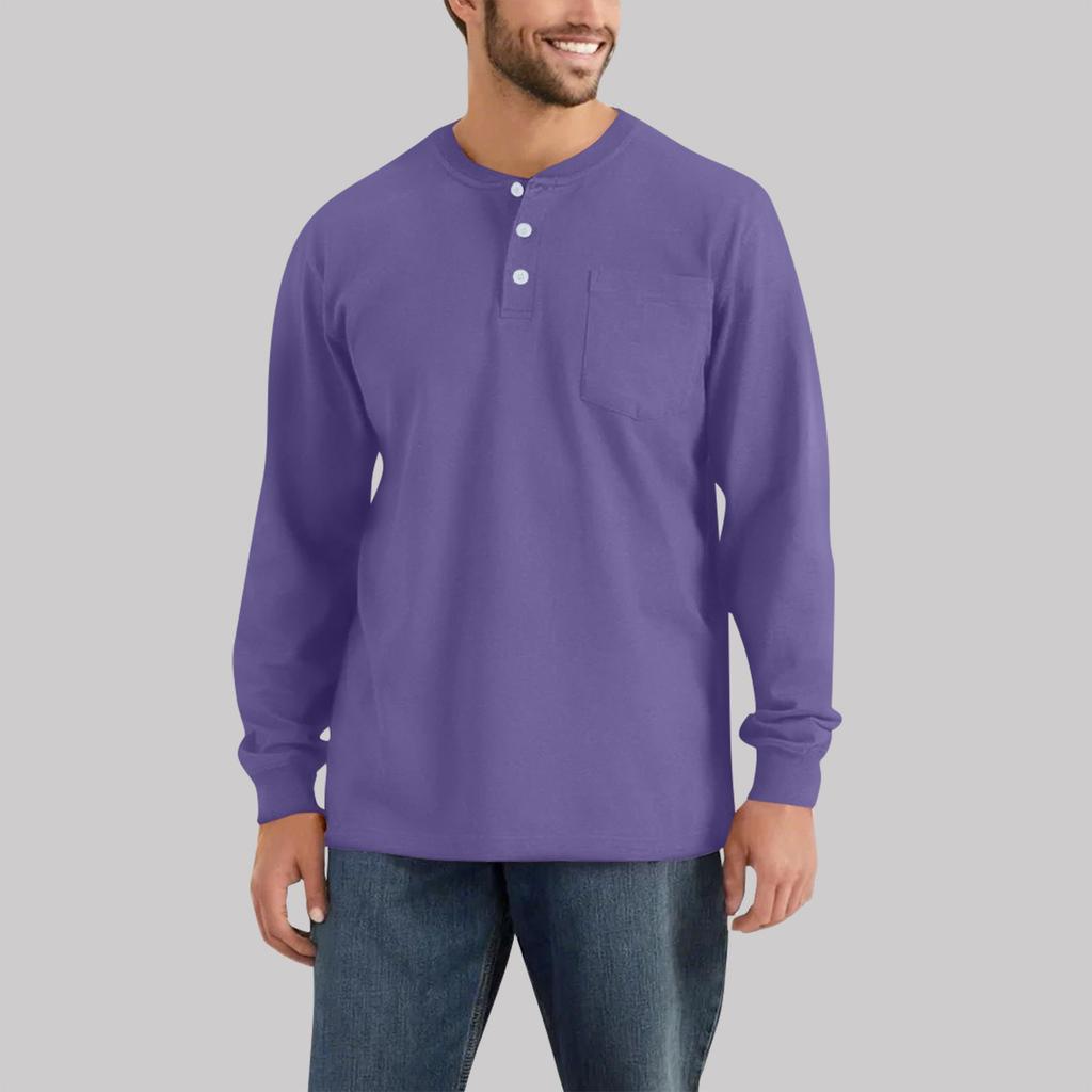 Men's Casual Fashion Comfort Solid Color Round Neck Button Pullover Sweatshirt Tops