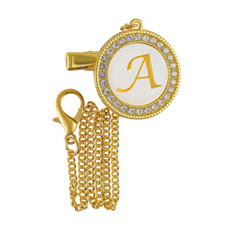 Metallic Diamond Baby Pacifier Clip with 26 Alphabet Options