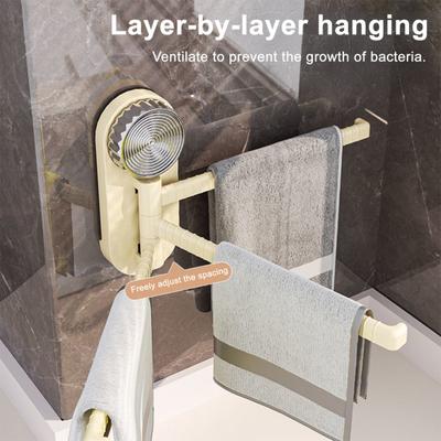 Suction Cup Towel Rack Strong Load-Bearing Easy Installation 180-Degree Rotating Wall-mounted Towel Hanger Storage Holder