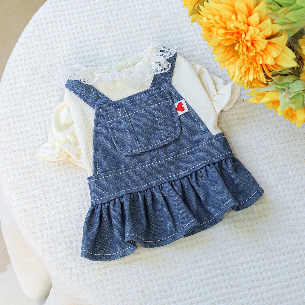 Dziewczęca Jeansowa Sukienka z Rozkloszowanymi Rękawami dla Psa Dżinsowa Kurtka z Kotem Niebieskie Ubranka dla Szczeniąt Małych Psów Ubranka dla Kotów Spódniczka Tortowa Ubranko dla Zwierząt