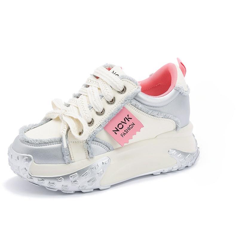 

2025 женские туфли-папы с цветным принтом, женская модная повседневная обувь с толстой подошвой внутри для увеличения женской обуви 37