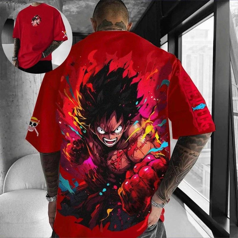 One Piece Luffy Anime Manga T-Shirt Tee Undershirt Cotton Red 3XL
