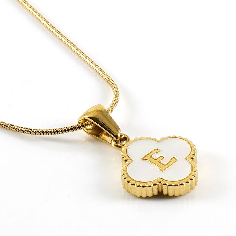 Simple 18K Four-leaf Clover Letter Necklace Female Snake Bone Chain Shell Letter Pendant Jewelry 2026