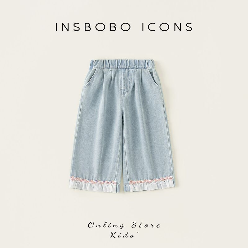 Джинсы для девочек Insbobo 2026 Весна Новый стиль Джинсы для девочек Стильные детские прямые брюки Весенний наряд для малыша Cowboy Blue 100