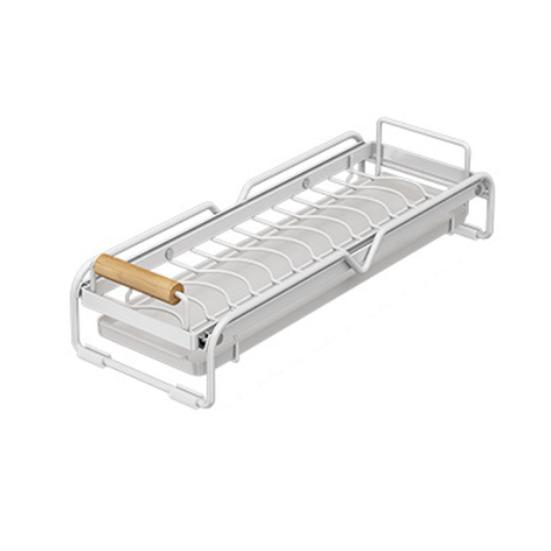 

Dish Storage Rack Drawer Type Carbon Steel Frame Wooden Handle Organizer Rational Use of Space Drying Rack for Kitchen A белый