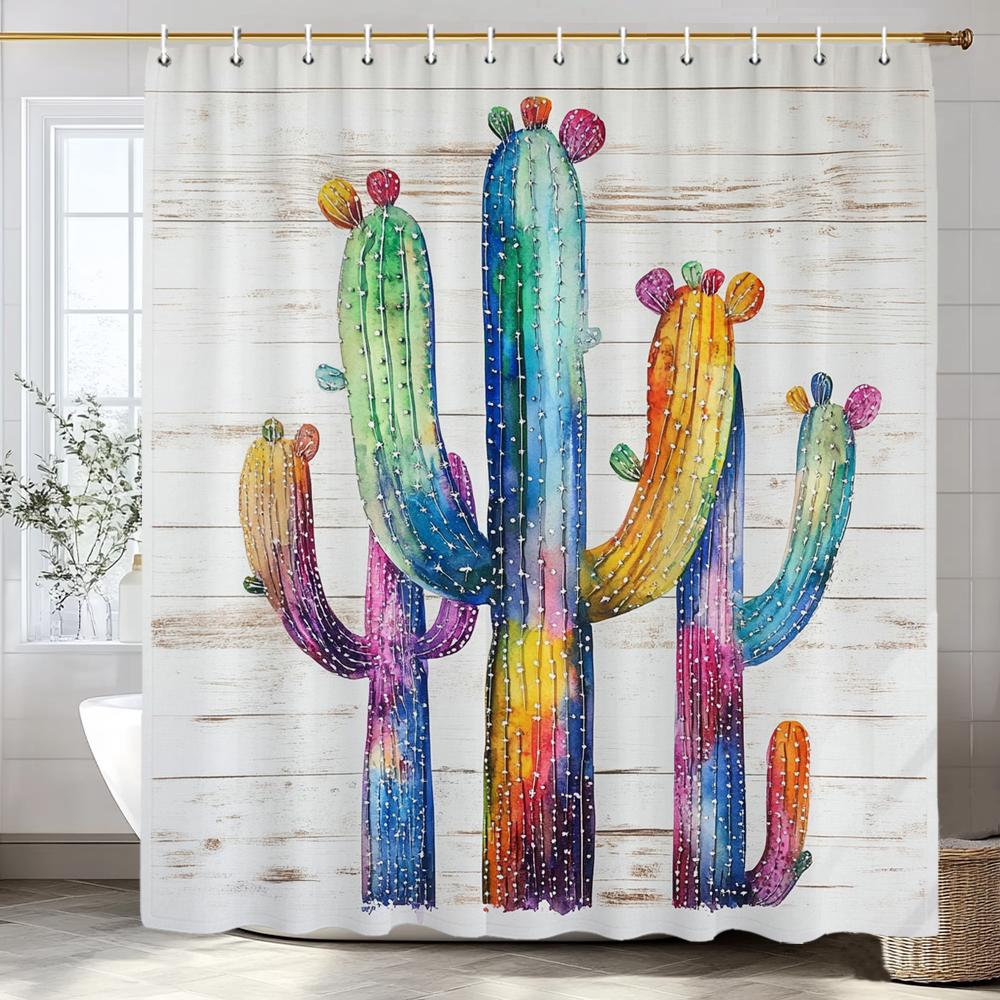 Nordic Art style Plant Cactus Printed Shower Curtain Bathroom Curtain,Hanging Curtain With 12 Hooks Decoration Machine Washable