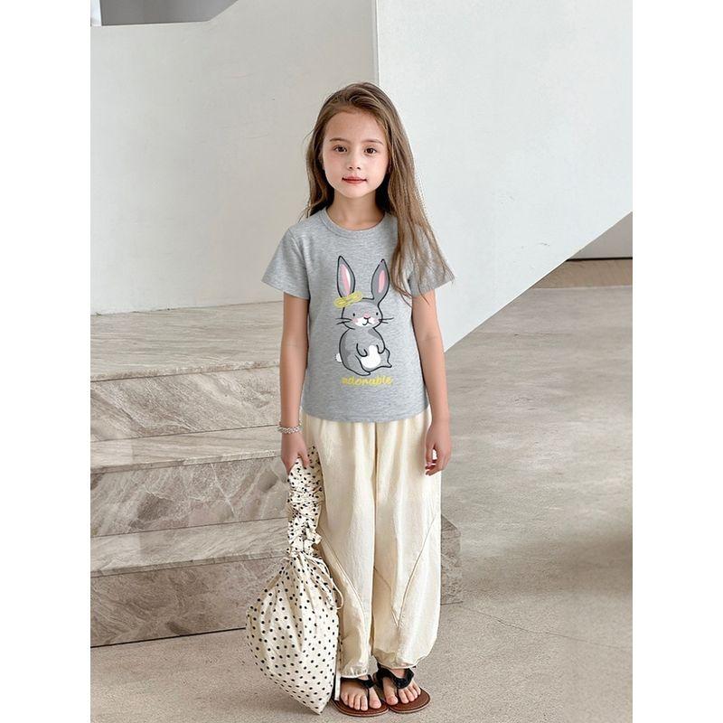 27home Kids K-style Summer New Children's Clothing Girl Tops Children Cartoon Rabbit Pure Cotton Short Sleeve T-Shirt