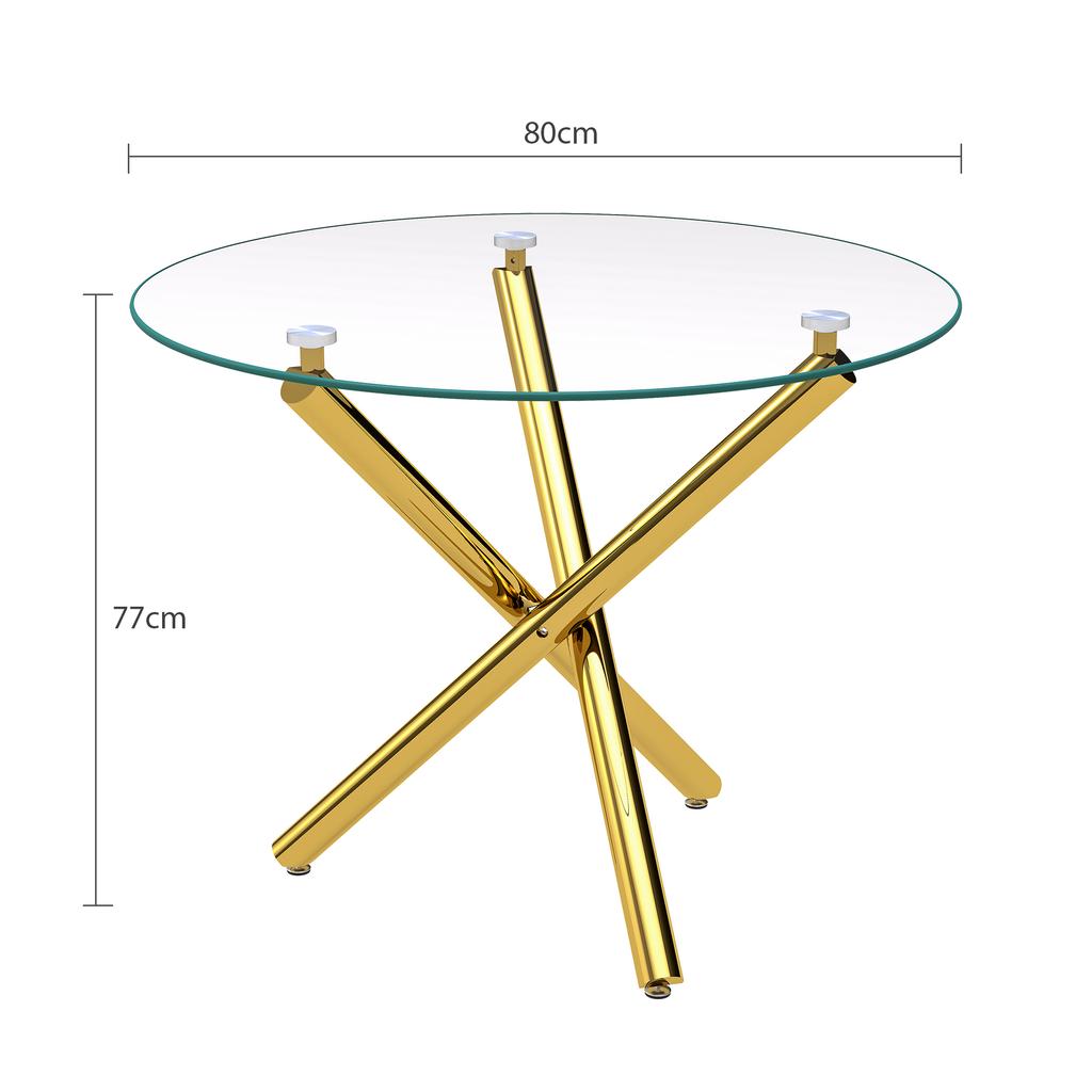 Round Dining Table with Tempered Glass Top and Gold-colored Legs, Coffee Table, Modern Minimalist Dining Table, 80 × 80 × 76 cm