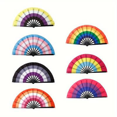 Ventaglio pieghevole arcobaleno vibrante: accessorio portatile resistente e colorato per feste dell'orgoglio, festival musicali e rave