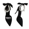 Women's Fashion Bow Sandals Summer Black Simulation Pearls Shoes Sexy Pointed Stiletto Party Office High Heels Zapatos De Fiesta